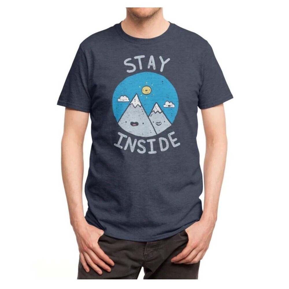 Threadless Stay Inside Print Men T-Shirt SIZE 2XL BLUE